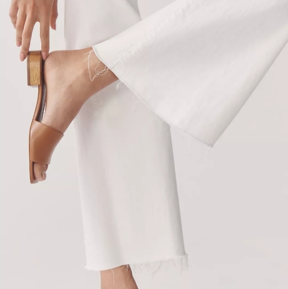 Mother white the hustler roller ankle fray high rise wide leg cropped jeans - Picture 4 of 14